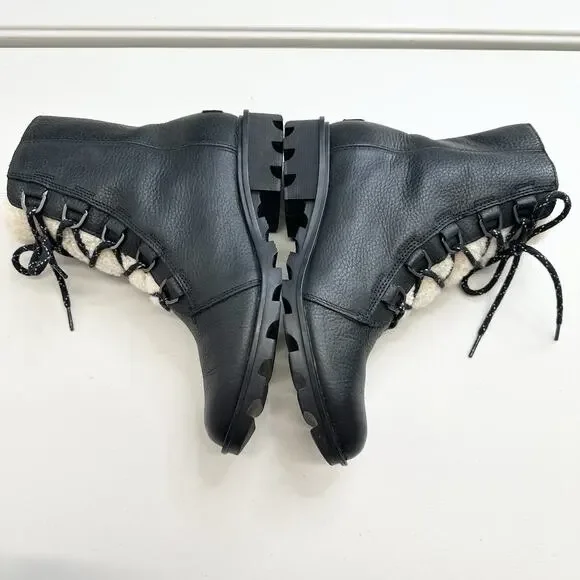 Sorel Winter Boots Womens 10 Phoenix Black Leather Faux Fur Lace Up NL3415-010 - Picture 8 of 9